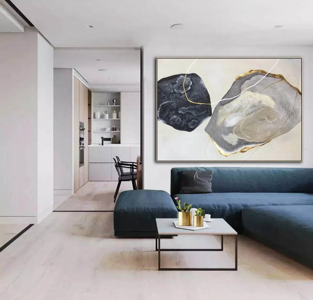 Black Giant White Abstract Canvas Artwork P4CJV wall art